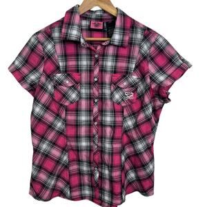 Harley-Davidson Pink and Black Checkered Button Down Shirt